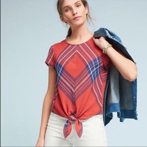 Cloth & Stone Tie Front Plaid Top